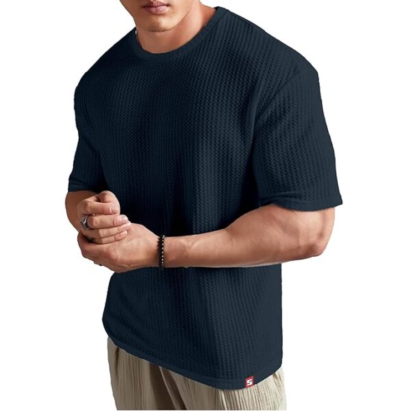 Mens Solid Dotted Unique Design Oversized Tshirt for Men - Round Neck Loose Fit Drop Shoulder Mens T-Shirt